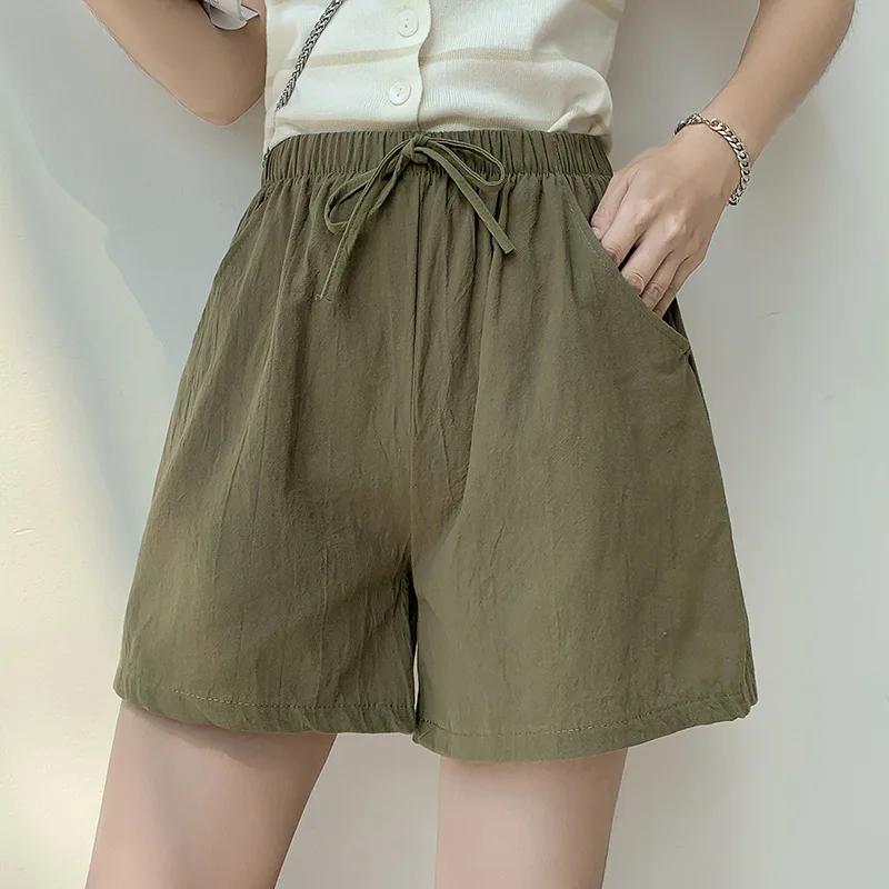 Short en lin décontracté pour femmes, short d'entraînement de gymnastique, en coton, grande taille,