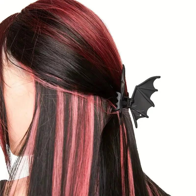 Pince à cheveux chauve-souris gothique Halloween noir mat gothique Style Punk imprimé Animal épingle