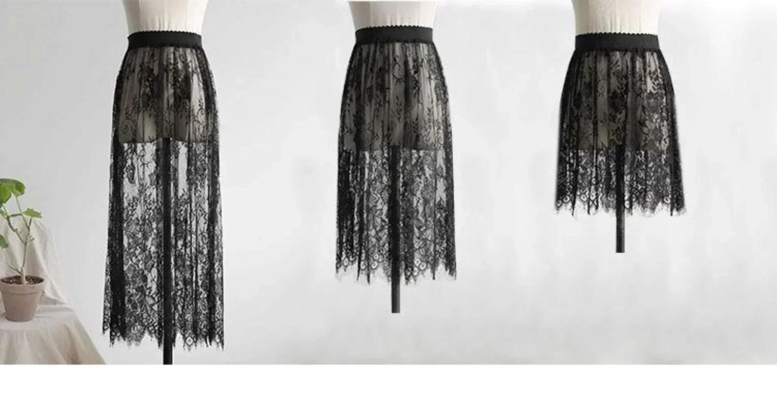 2 longueur élégante jupe noire dentelle blanche transparente longue jupe en Tulle dames élastique ta