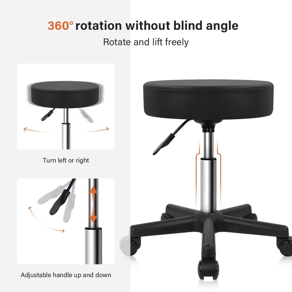 KKTONER-Tabouret Roulant Rond en Cuir PU, Compression Réglable, Proximité, Travail, SPA, Salon, Pist