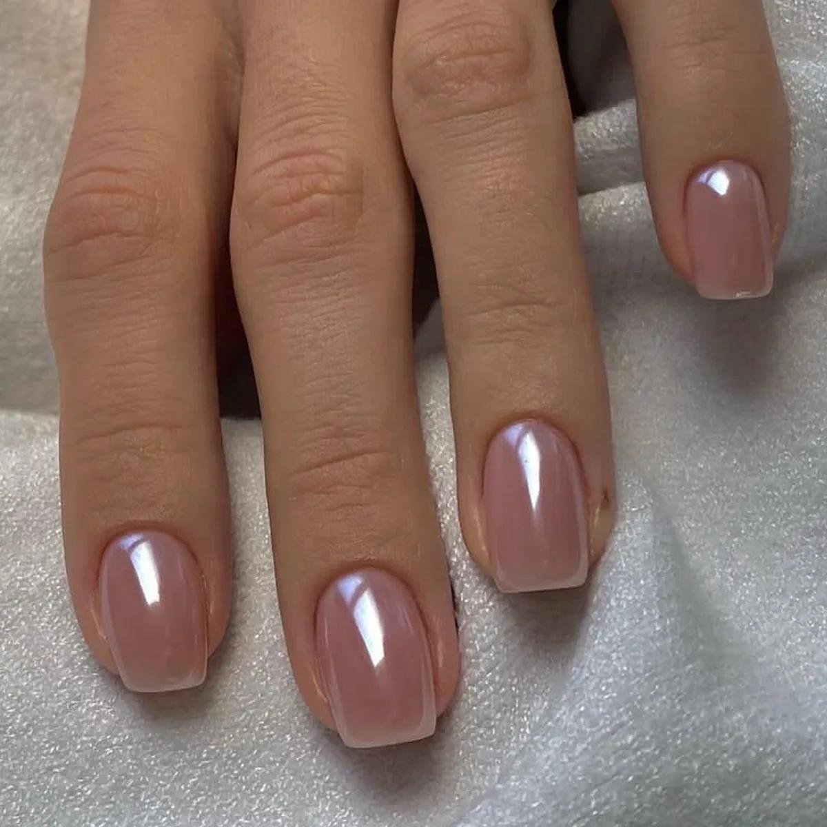 Faux ongles à paillettes Aurora N64.Short French souhaits on, faux ongles simples, couverture complè
