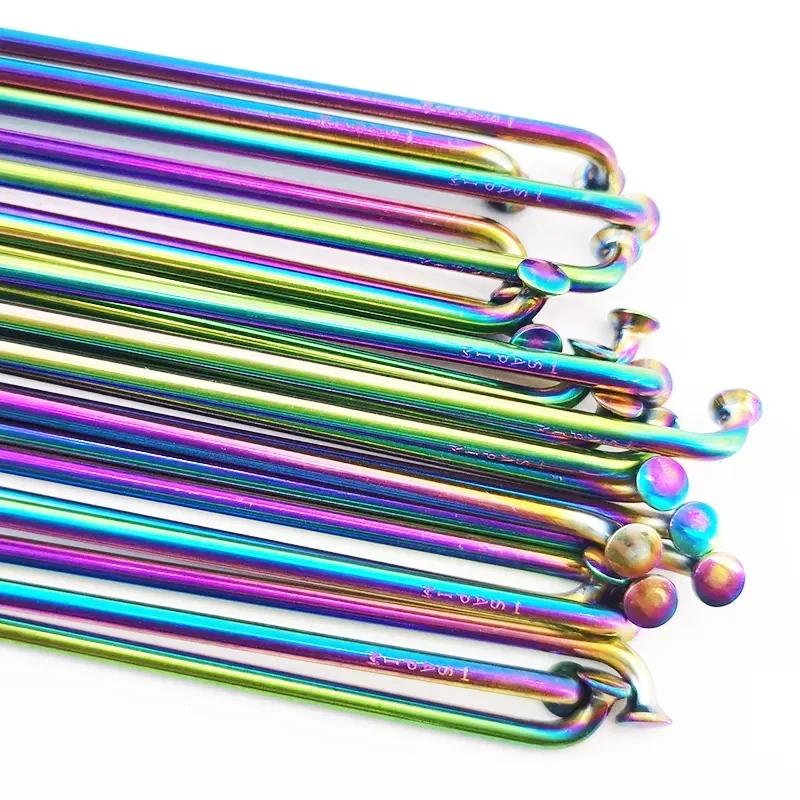 Sapim-Rayons de vélo de couleur arc-en-ciel, courbure en J ronde, traction droite, capuchon en cuivr