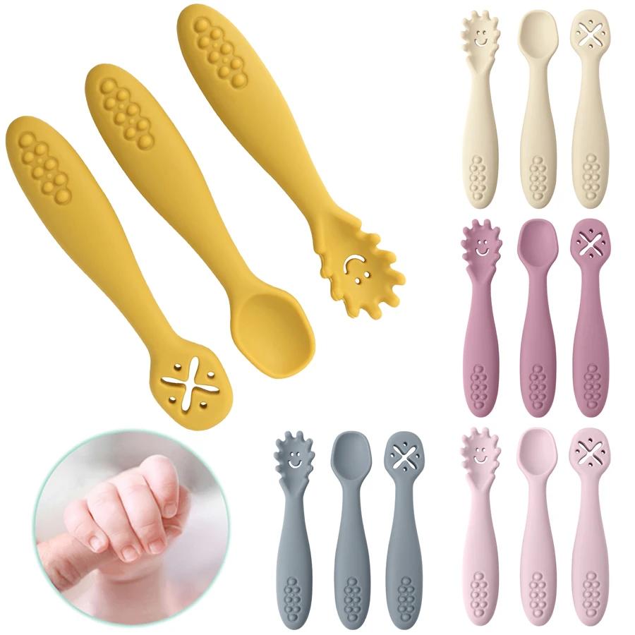 Cuillère fourchette en Silicone pour bébé, ensemble d'ustensiles d'alimentation, nourriture pour tou