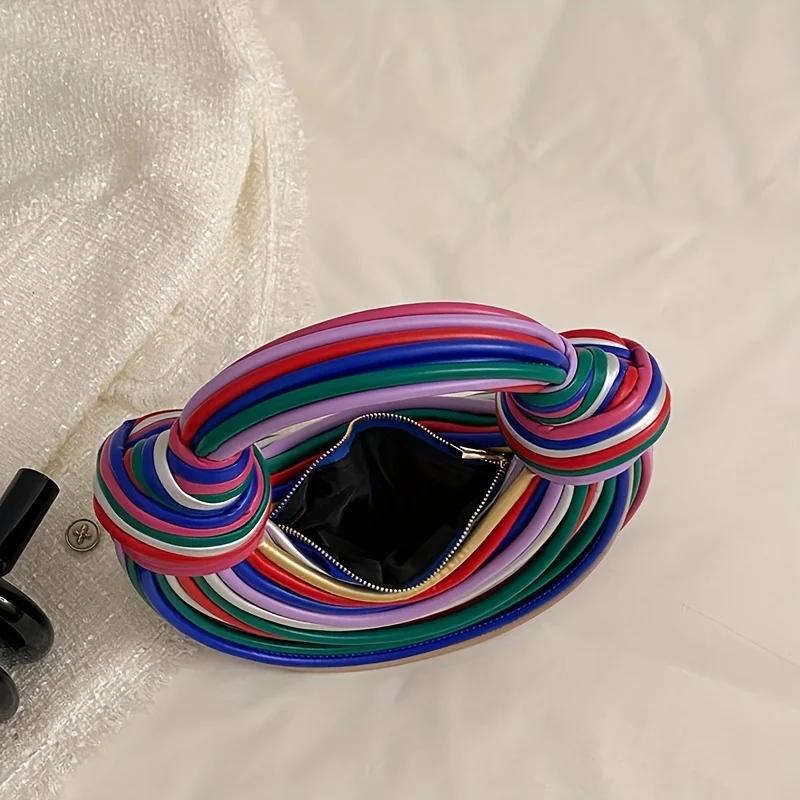 Sac à main à pompon tissé à la main pour femmes, Style décontracté, avec motif matelassé à chevrons,