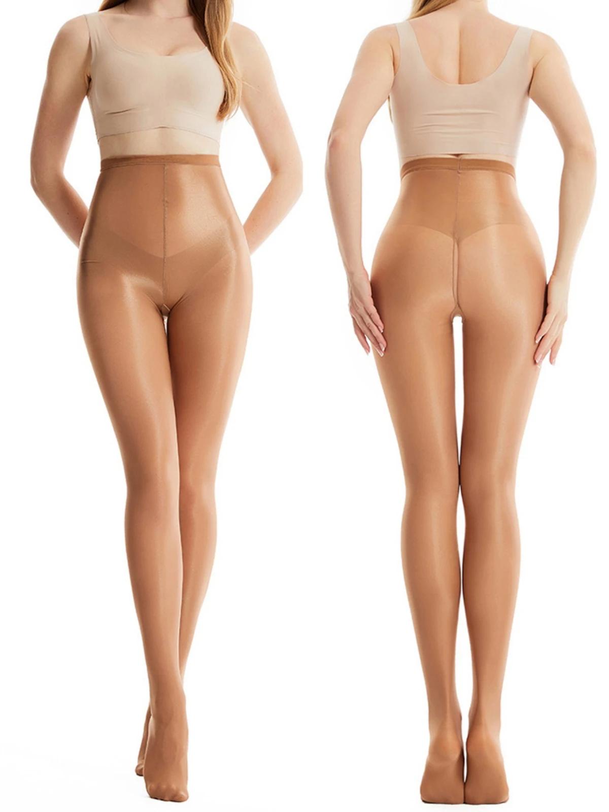 Collants brillants 70D haute élasticité grande taille effet huileux, collants sculptants couleur cha