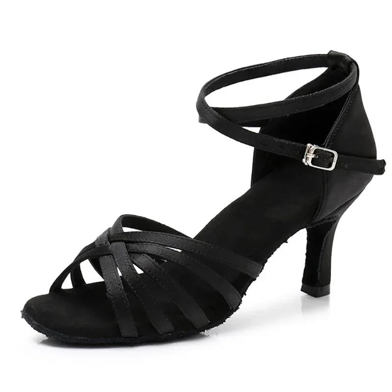 Chaussures danse latine satin talon nœud - Salsa tango professionnel 7cm 5cm femmes TOVEKIN