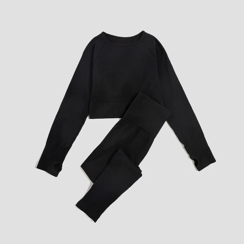 WAREBALL-Leggings de yoga imbibés sans couture pour femme, haut court à manches longues, pantalon de