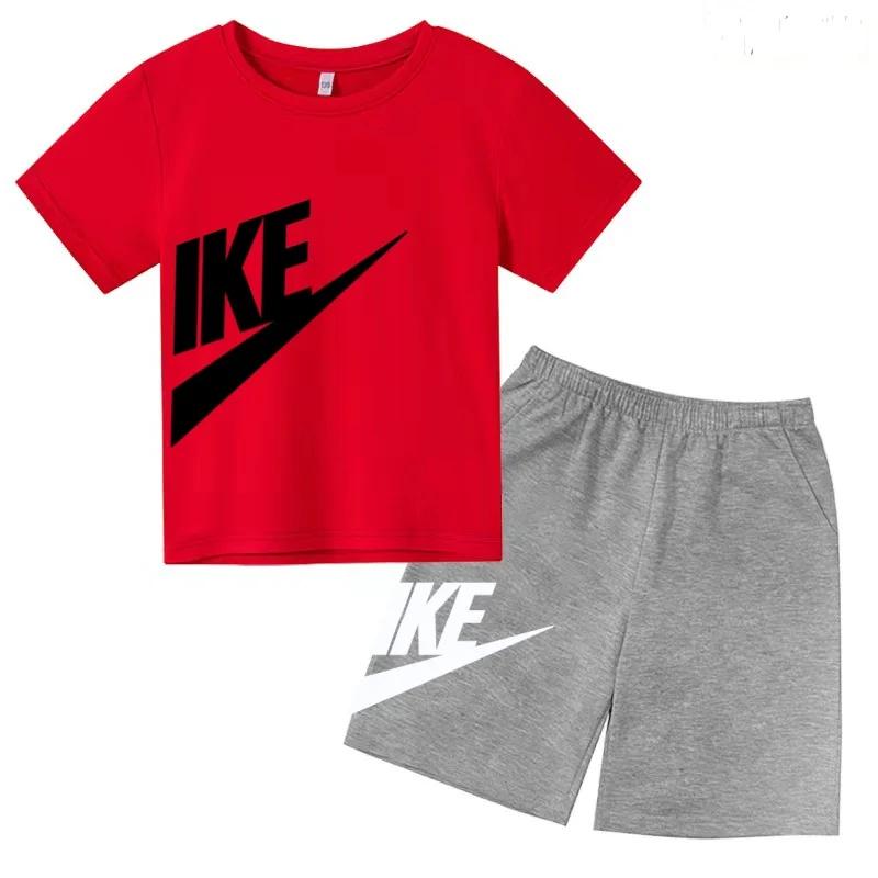 Ensemble deux pièces pour enfants, manteau de marque, t-shirt à col rond + short, vêtements à la mod