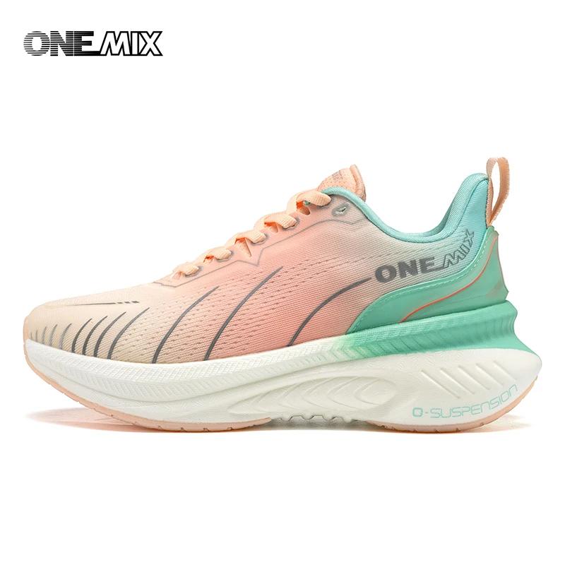 Chaussures de course femme ONEMIX respirantes 2024 - Baskets sport amortissantes noires et roses