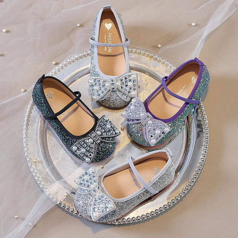 Mocassins enfant semelle souple danse fête princesse chaussures sirène violet paillettes Ballet chau
