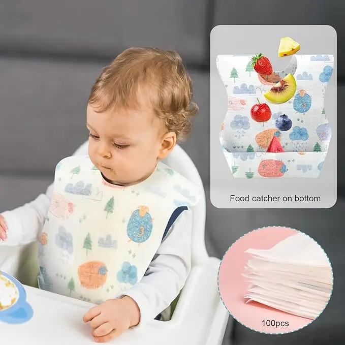 Bavoirs de bébé de poulet 100 pièces Bavoirs de voyage enveloppés individuels Attrape-nourriture éta