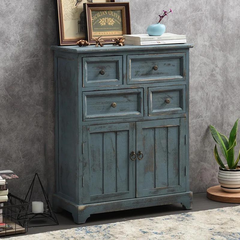  Buffet méditerranéen en détresse : Armoire de rangement en bois massif à mortaise et ténon pour