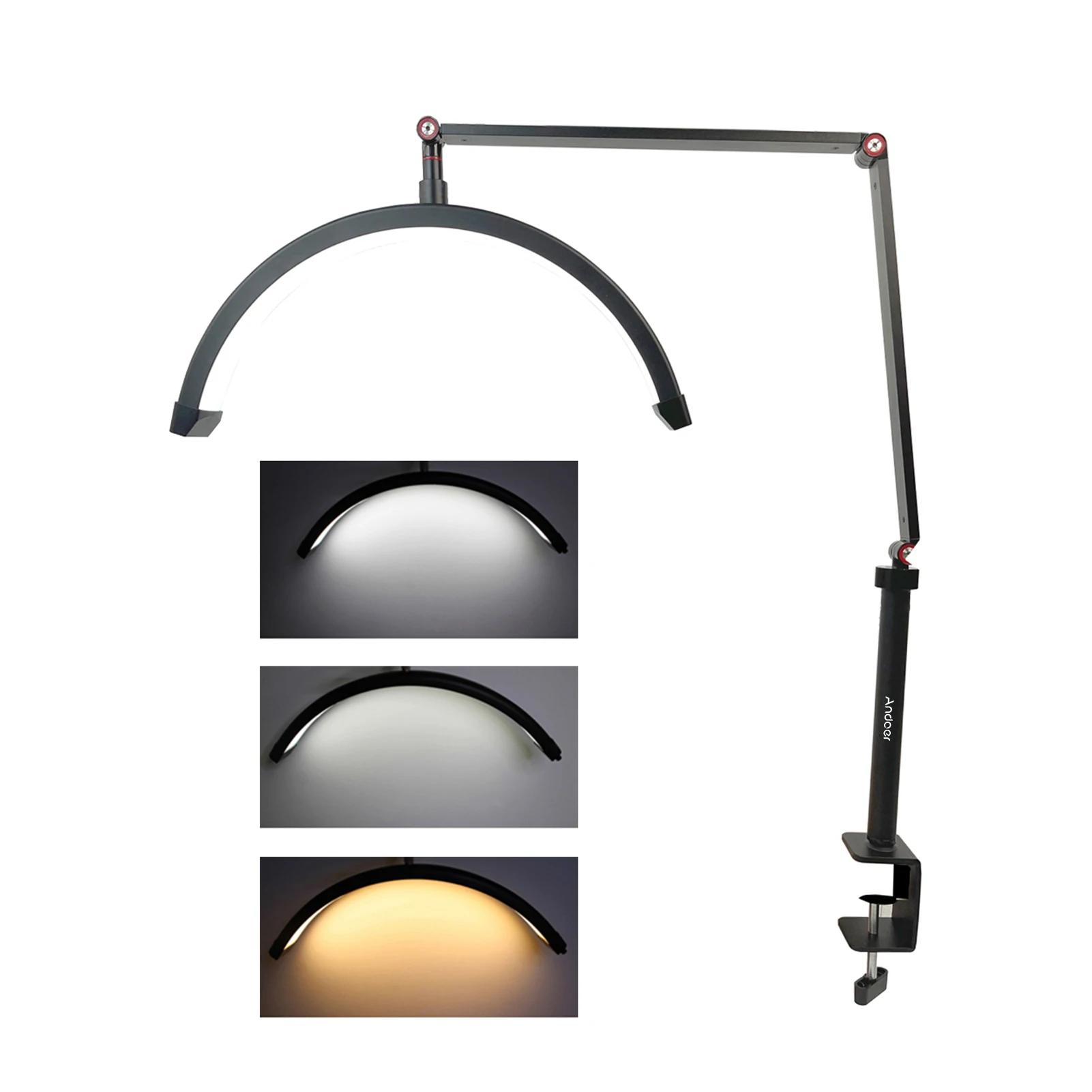 Andoer HD-M3X LED lumière vidéo demi-lune en forme d'anneau de bureau 3000K-6000K réglable pour Salo