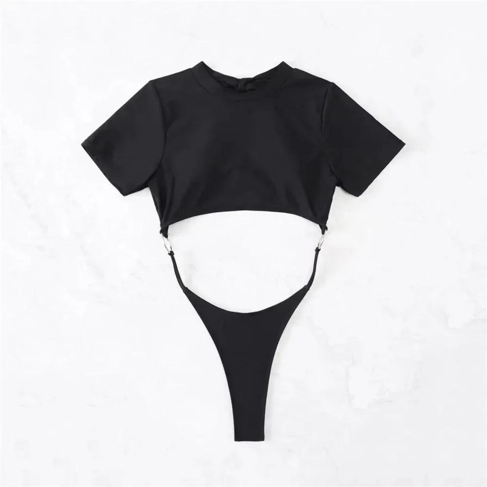 Maillot de bain micro string sexy pour femme, une pièce, 2026, monokini découpé, dos nu, bleu, pour