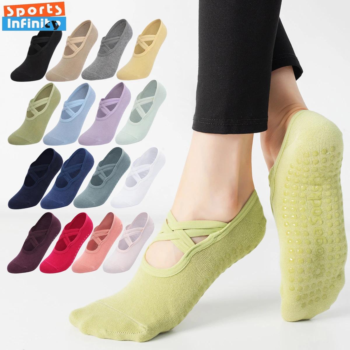 Chaussettes yoga femmes bretelles croisées dos nu - Antidérapantes professionnelles Pilates et ballet