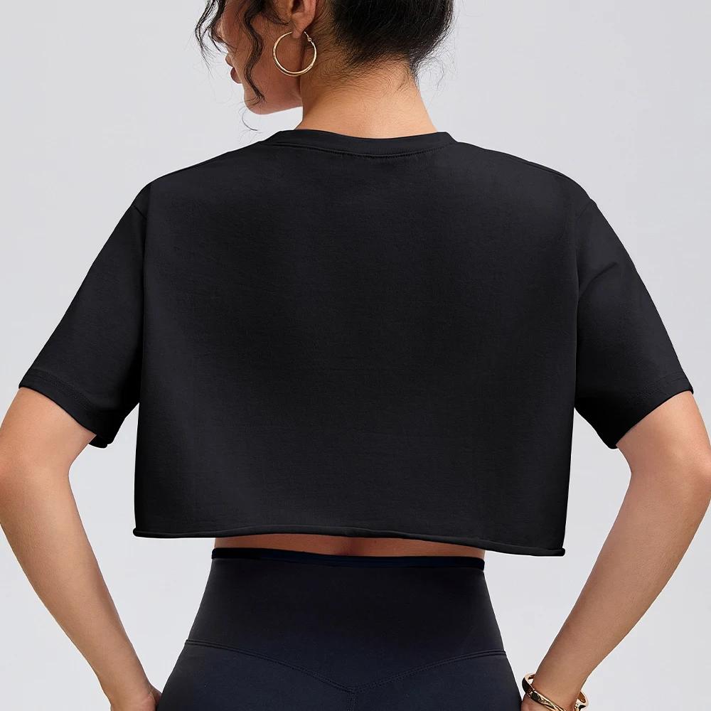Anfilia femmes mode chemises de Yoga coupe ample col rond manches courtes 95% coton respirant gymnas