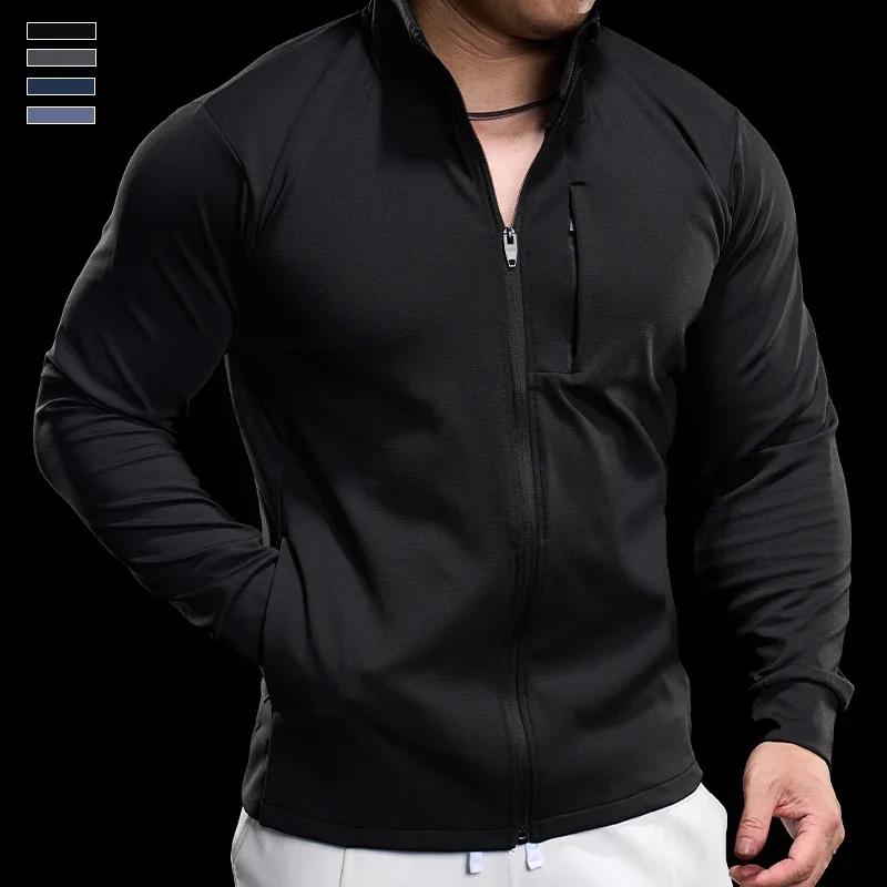 Veste de sport à fermeture éclair pour homme, sweat-shirt de fitness à séchage rapide, vestes de cou