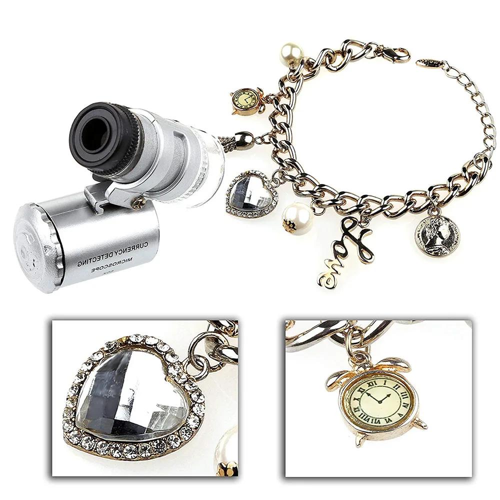60X Mini Microscope bijoutier Loupe lentille éclairée Loupe 3 LED avec Loupe à lentille de lumière U