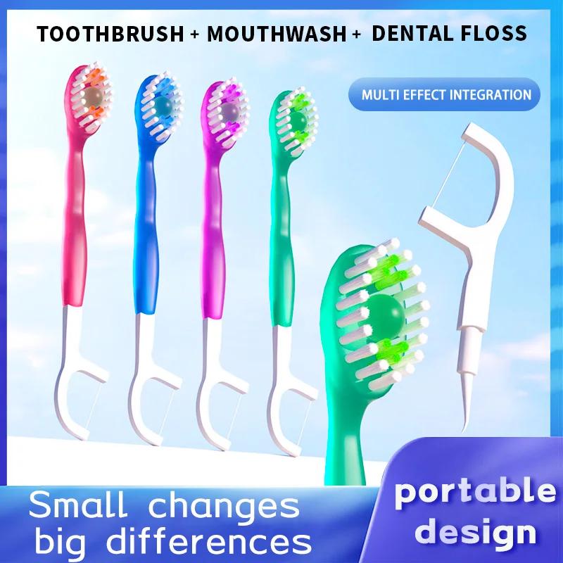 Brosse à dents jetable portable 5 en 1, fil dentaire, nettoyage buccal, adultes en voyage d'affaires