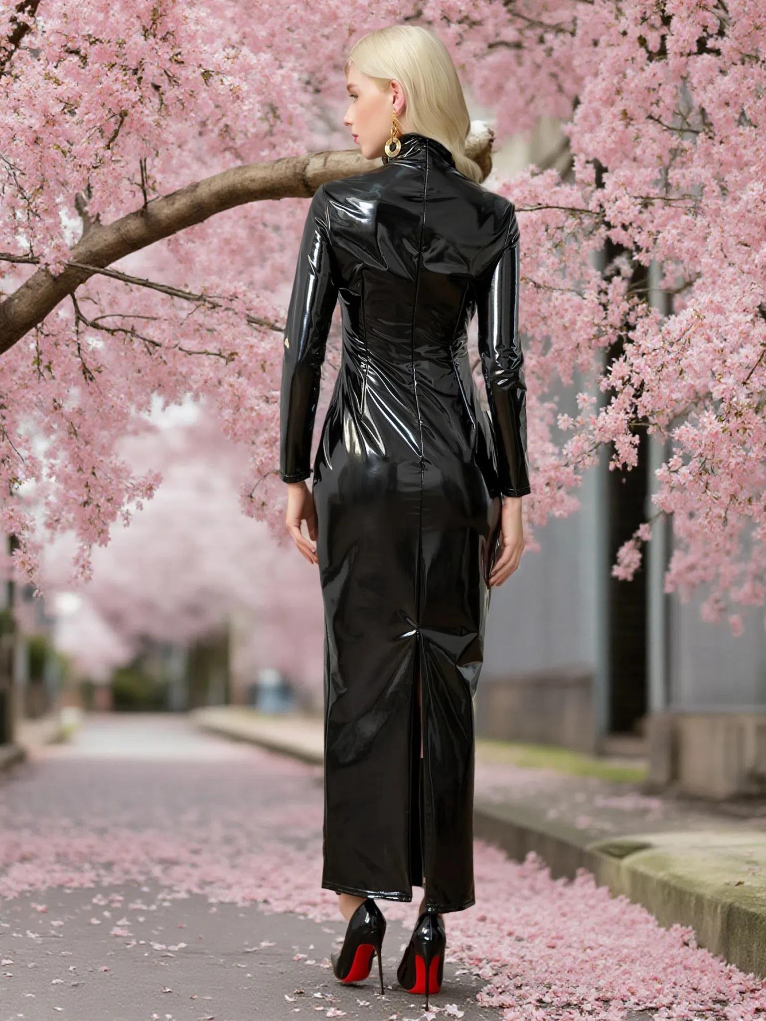 Femmes Sexy grande taille robes en polyuréthane robe en Faux cuir vente chaude