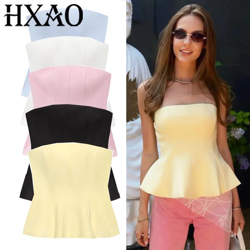 HXAO Corset haut court femmes sans bretelles jaune débardeur été dos nu rose bustiers fête Bustier s