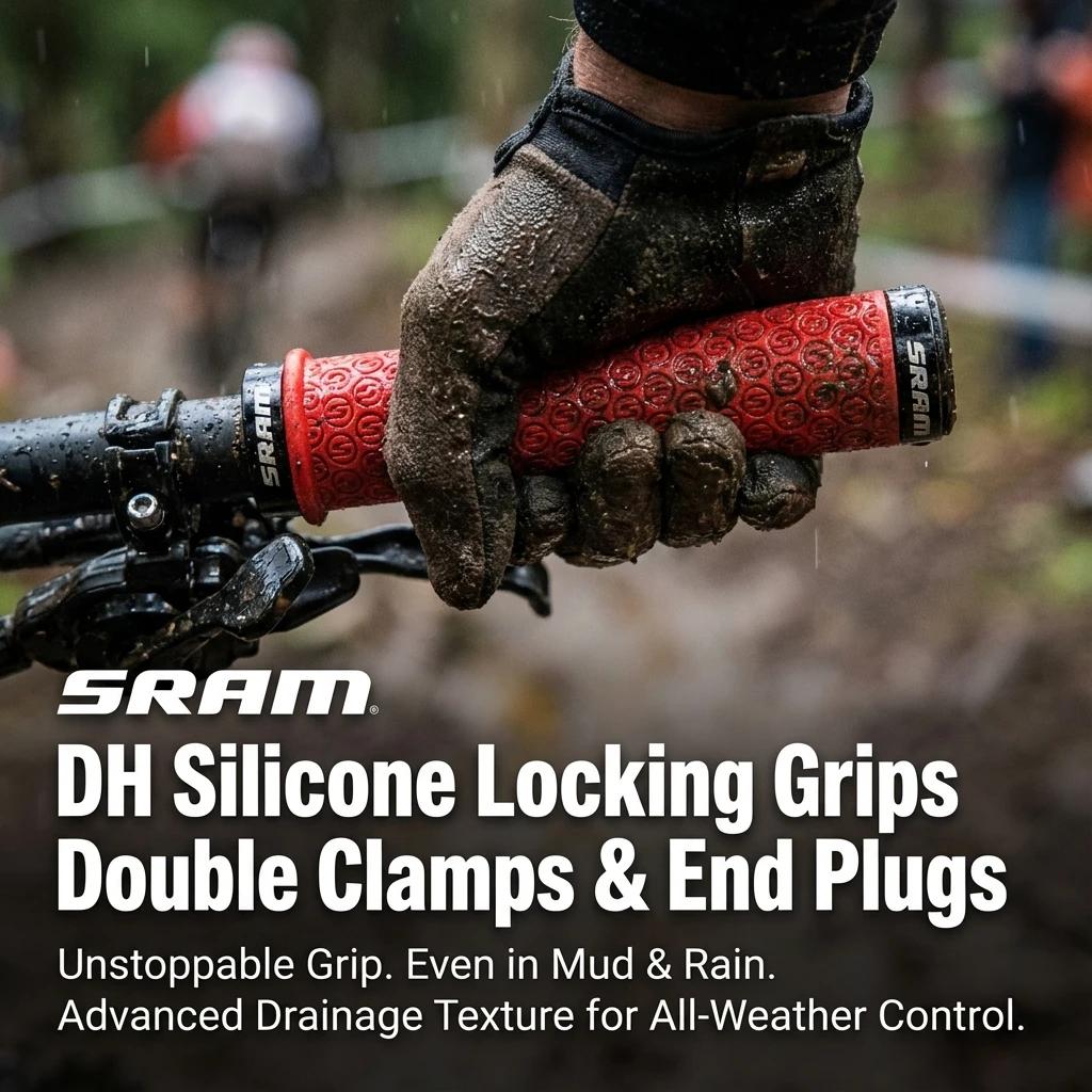 SRAM-Poignées de verrouillage en silicone DH avec double pinces et bouchons d'extrémité, double verr