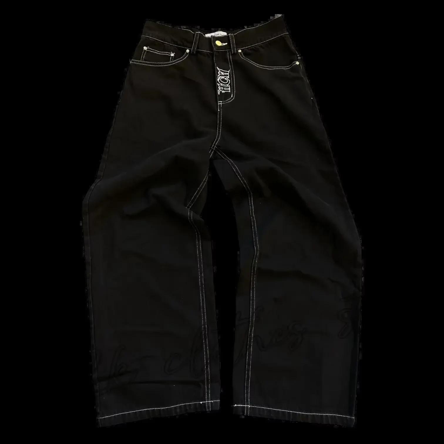 Nouveau Jean Y2K pour Homme, style Hip Hop, avec broderie crâne rétro, en denim délavé, coupe droite