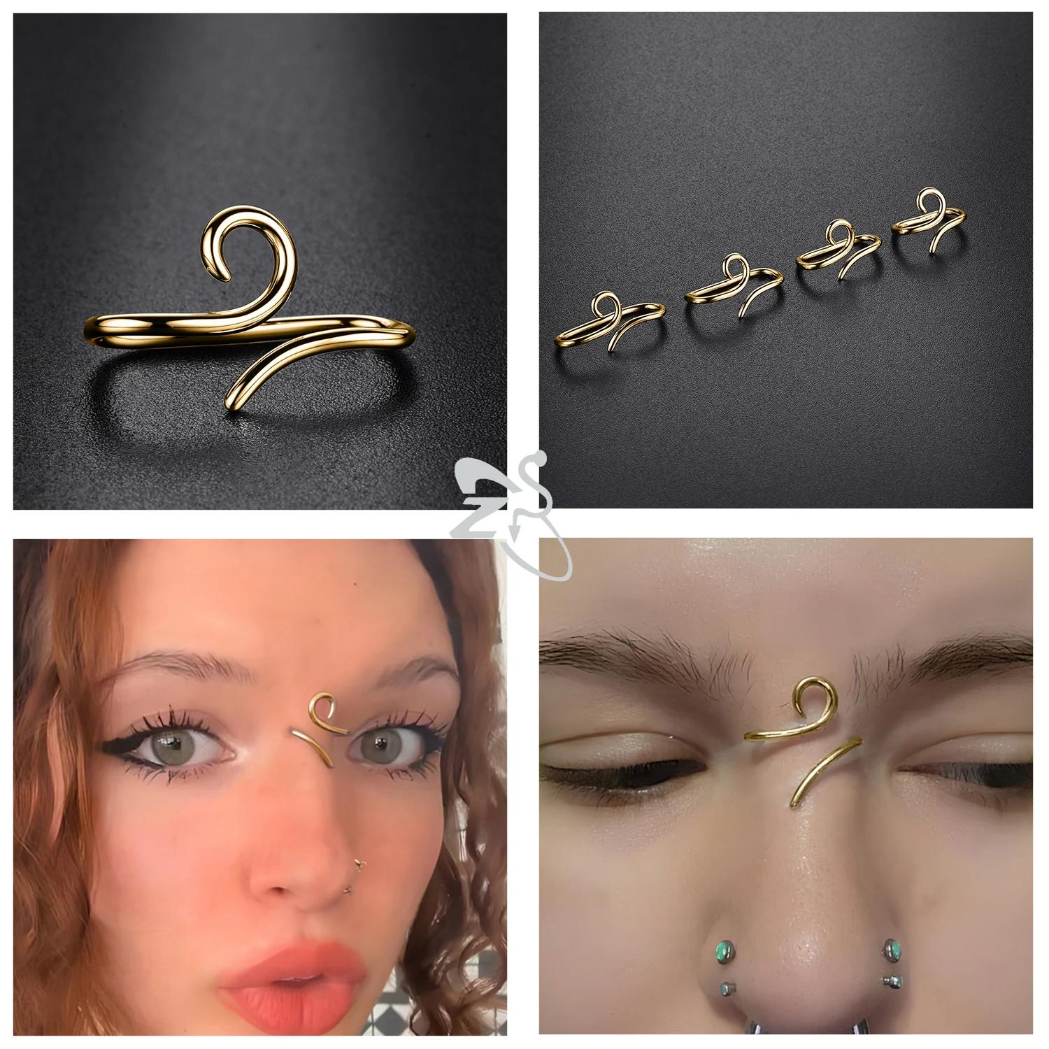 ZS 1PC 16G 925 argent crochet intérieur crochet extérieur anneau à sourcils pont en spirale nez Stud