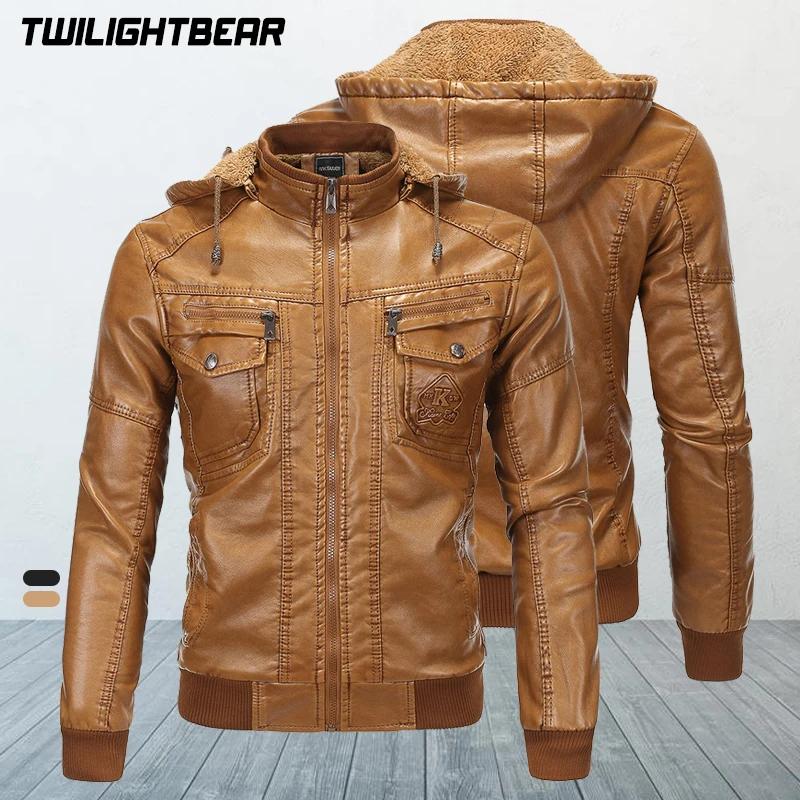 Vestes d'hiver en cuir pour hommes, manteau polaire à capuche, taille européenne, Streetwear, vestes