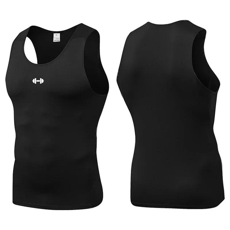 Vêtements de sport d'été pour hommes, gilets imprimés d'haltères de course, élastiques, Slim Fit, dé