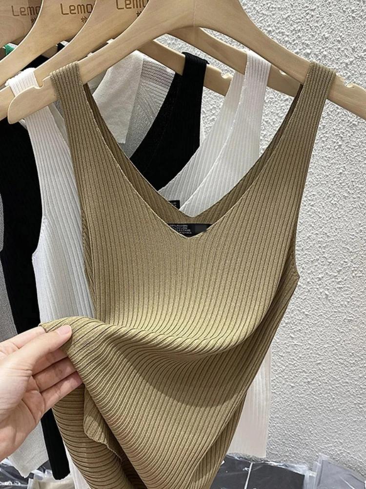 Zjaiss 2026 – Nouvelle collection été : Débardeur femme en maille de soie glacée, coupe ajustée, san