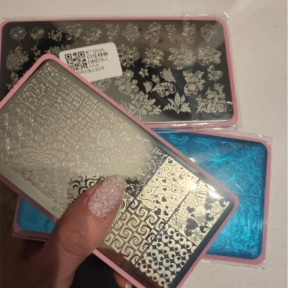 Plaques d'estampage de géométrie de ligne française 12x6cm, motif de marbre floraison/Image de ligne