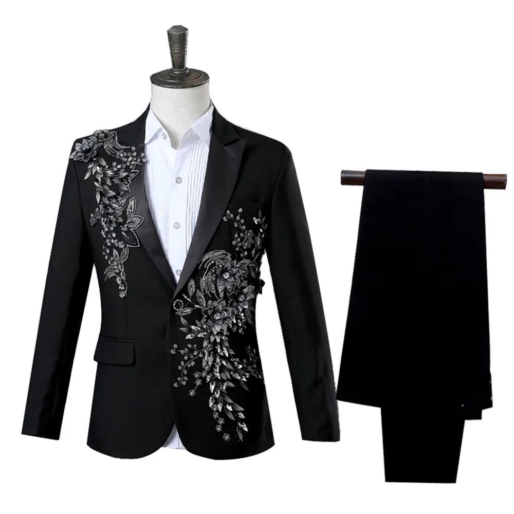 Costume deux pièces élégant pour hommes, avec des appliques, pour Banquet de mariage, hôte de danse,