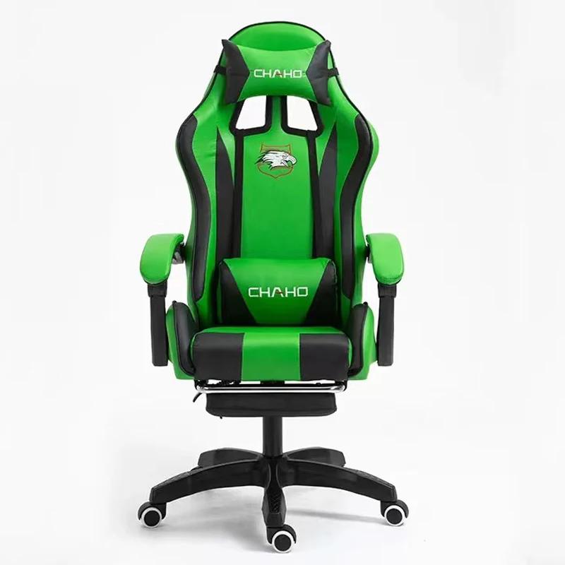 Chaise d'ordinateur de gaming en cuir PU vert, mobilier de chambre à coucher, expressément élévateur