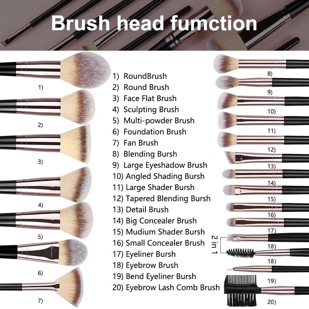 Ensemble de pinceaux de maquillage, 3 à 20 pièces, fond de teint, ombre à paupières, Blush, surligne