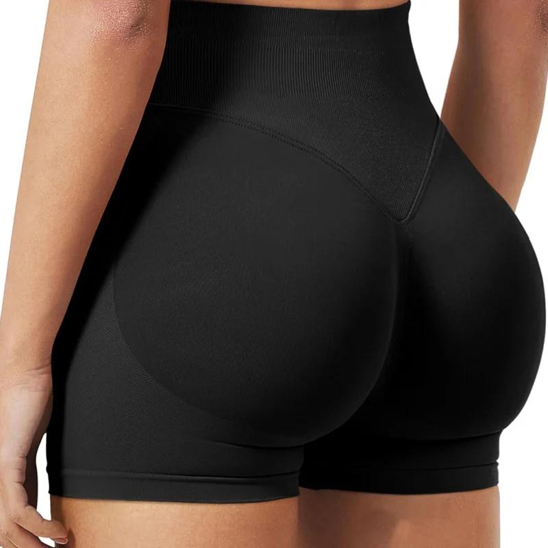 Short de sport sans couture, 4,5 pouces, taille basse côtelée, froissé, fesses, Yoga, butin, haute é