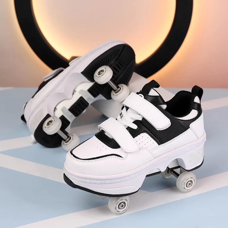 Chaussures à roulettes pour enfants, baskets à roulettes avec patins à 4 roues, chaussures de déform