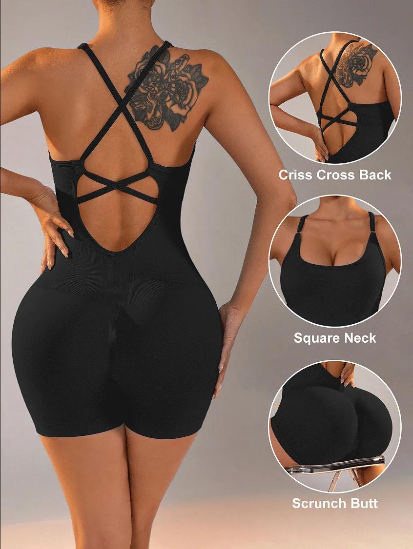Combinaison de Fitness Sexy pour femmes, combishort de sport réglable croisé, une pièce, combinaison