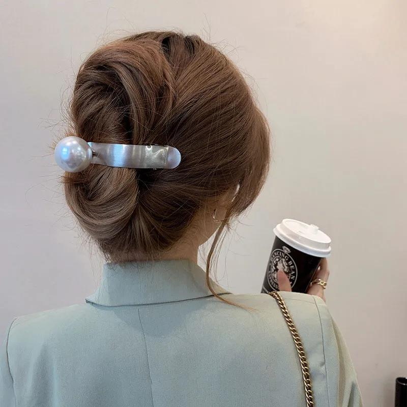 Pince à cheveux en métal avec perles, pince à cheveux en forme de bec de canard, épingle à cheveux,