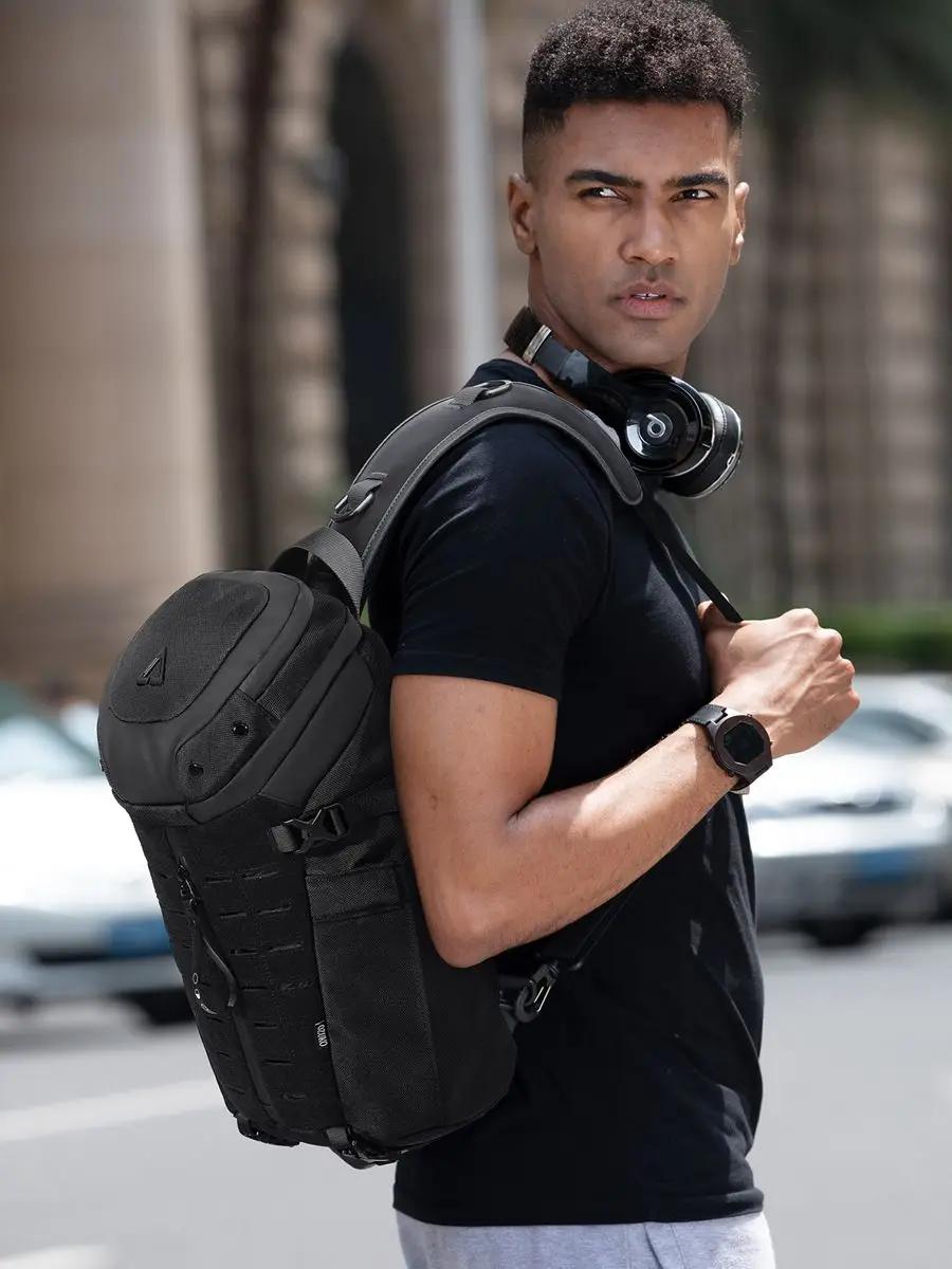 Ozuko-Sac à bandoulière étanche pour homme, sac de poitrine, sac à bandoulière antivol, USB, message