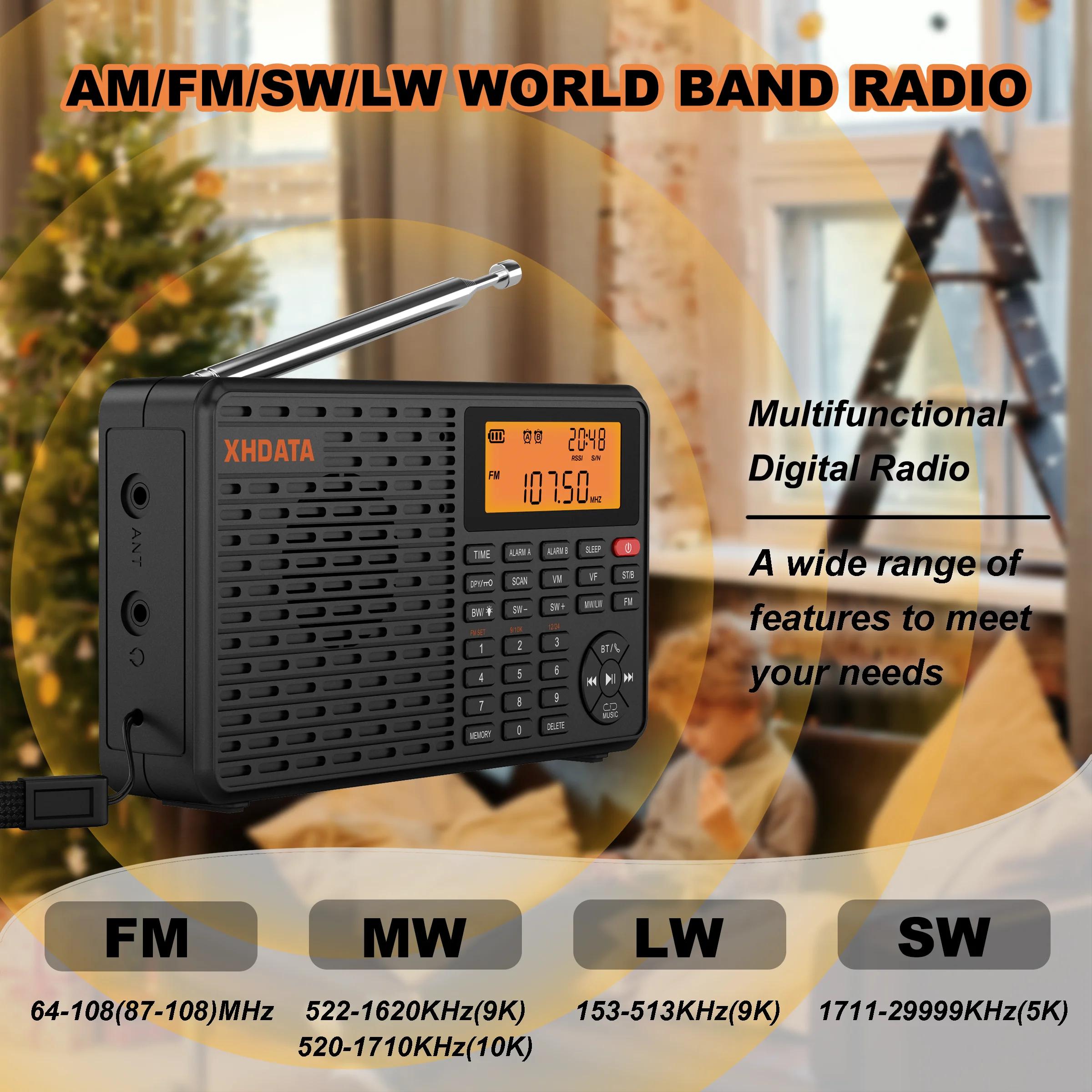 XHDATA D-109 Stéréo Numérique Portable Radio AM SW MW FM Radio Bluetooth Compatible Multifonctionnel