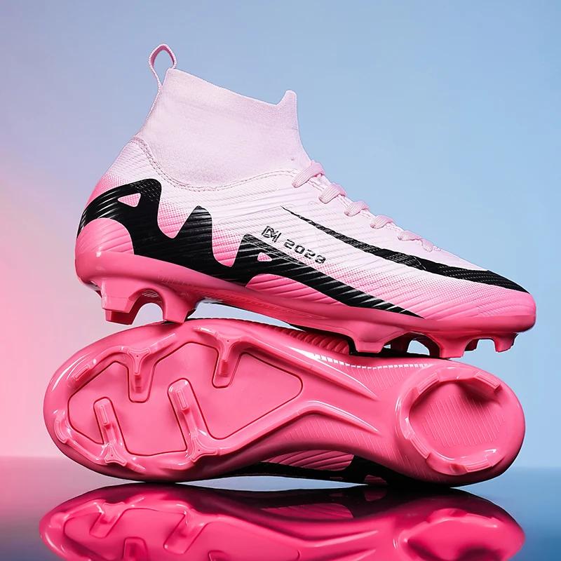 Chaussures de football roses tendance pour hommes, bottes de football professionnelles légères, anti
