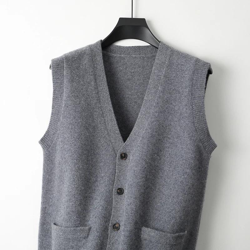 Gilet sans manches tricoté en laine mérinos pour hommes, épaule épaisse, décontracté, Business, chau