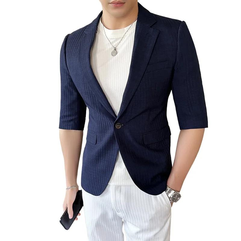 Costume d'été de haute qualité pour hommes, manches à sept points, élégant, beau, fin, frais, respir