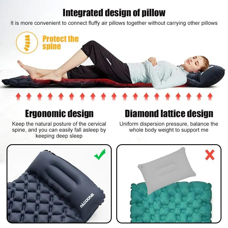 Camping en plein air Gonflable Matelas Couchage Pad Avec Oreillers Ultra Léger Air Mat Intégré Gonfl