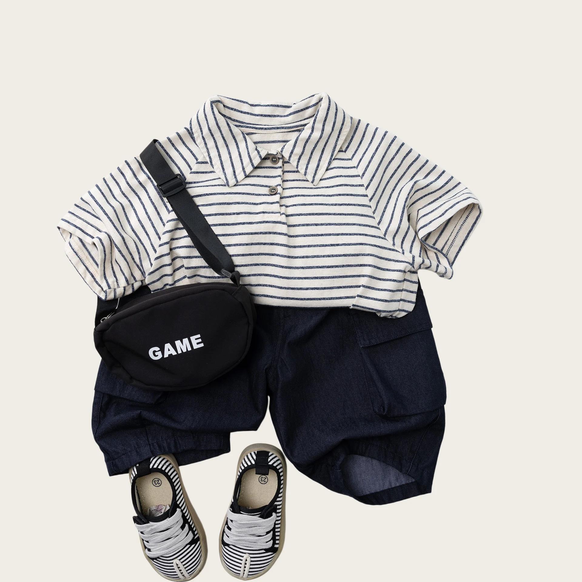 T-shirt polo en coton unisexe pour enfants de style coréen, respirant, à manches courtes, pour garço