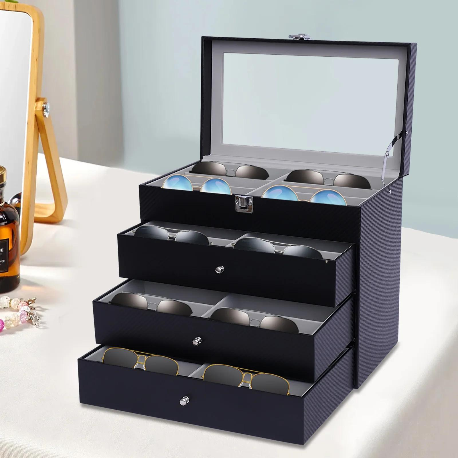 Boîte de rangement pour lunettes de soleil, porte-lunettes, étui à 24 grilles