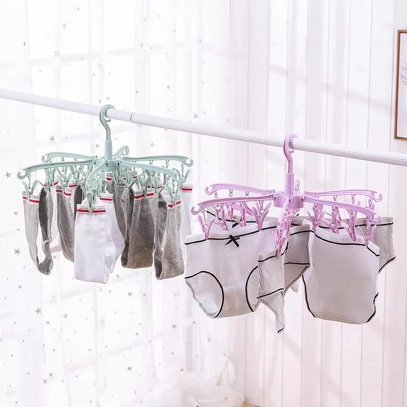 Sèche-linge pliant à 24 Clips, cintre rotatif, coupe-vent, chaussettes, sous-vêtements, support de s
