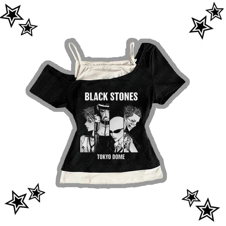 Vintage années 90 Punk Gothique Streetwear T-Shirt femme Emo Y2K Bretelles Top Harajuku Esthétique A