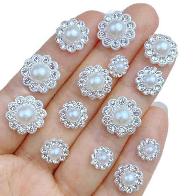 50 pièces nouveau mignon Mini 8/10/12/14mm fleur diamant perle série dos plat manucure pièces embell